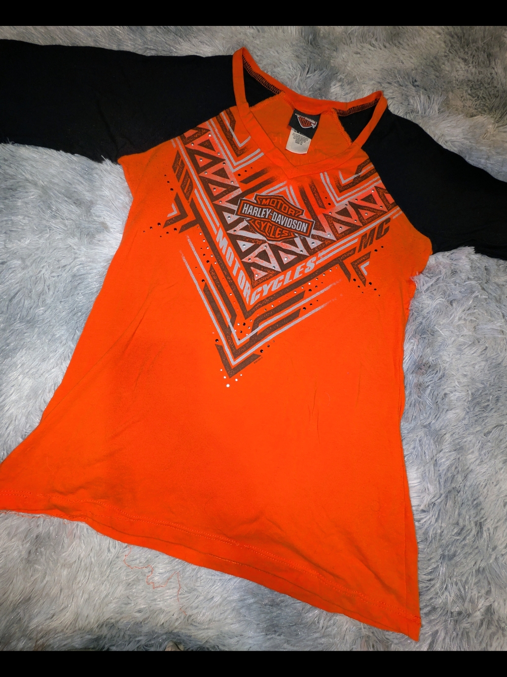 🧡Harley-Davidson Orange & Black Graphic Raglan Tee🧡